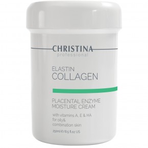 Зволожуючий крем для жирної шкіри Christina Elastin Collagen Placental Enzyme Moisture Cream with Vitamins A, E&HA, 250 мл